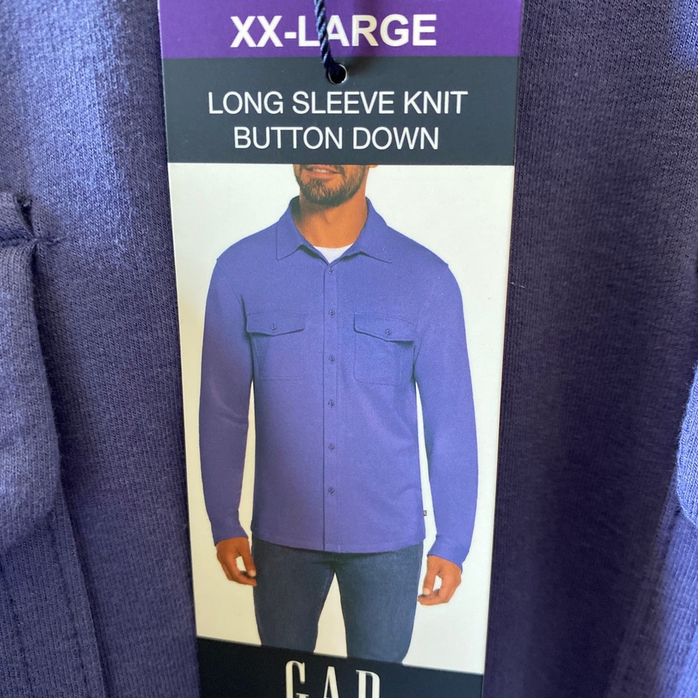 GAP Men's Long-Sleeved Knit Button-Down Shirt Size XXL Purple NWT - Picture 3 of 6